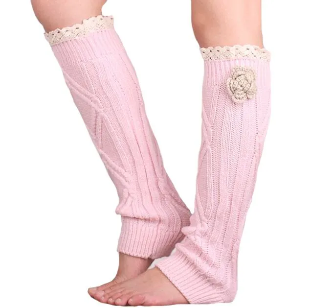 handmade flower lace leg warmers Dance socks Warm up knitted booty Gaiters Boot Cuffs Socks Boot Covers Leggings Tight #3937