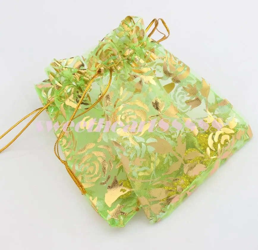 i 9x12cm Gold Rose Design Organza Baglie di gioielli sacche di caramella GB038 Sell190o