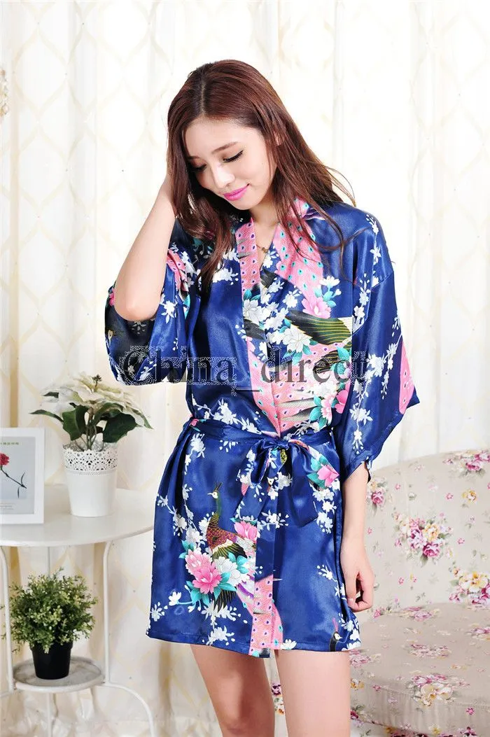 2017 summer Female Solid plain rayon silk short Robe Pajama Lingerie Nightdress Kimono Gown pjs Sexy Women Dress bathrobe #3795