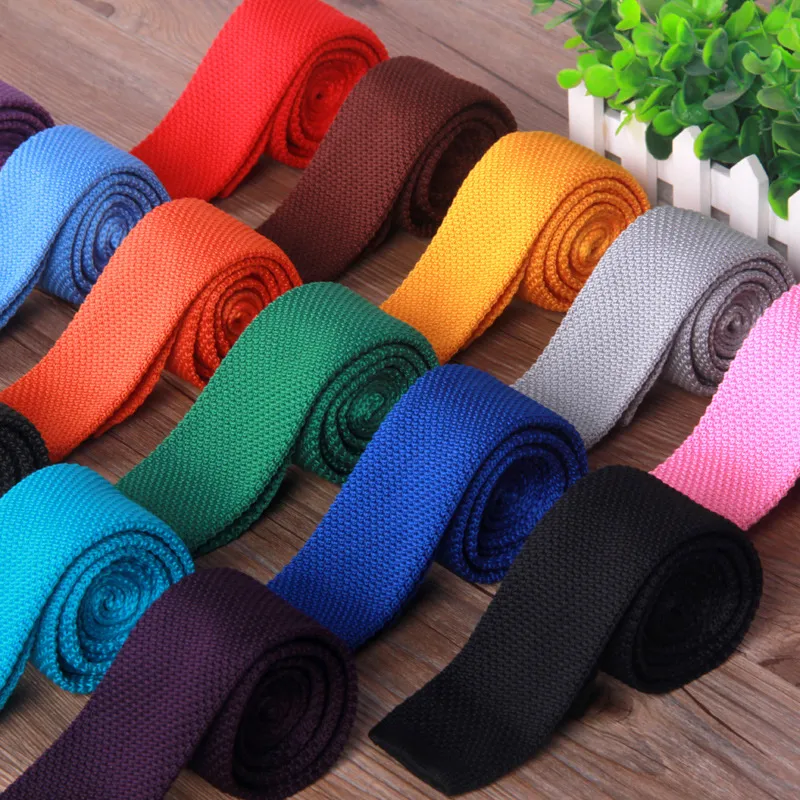 Men Knitting Flat-end Neck Ties 145*5cm Men`s Narrow Neck Ties Solid color Necktie for Men`s business tie Christmas Gift
