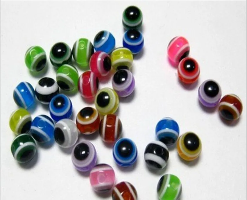 Boule mauvais œil en acrylique de couleurs mélangées, perles d'espacement rondes de 6mm, DIY, 1000 pièces, bijoux 264R