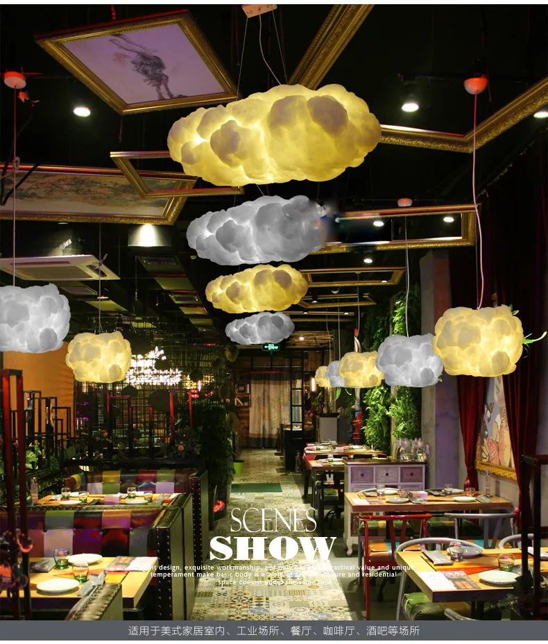 Smart Creative Romantic White Clouds Pendant Lights Led Lightning Effect Lamp White Soft Floating Cotton Cloud Hanging Light Chand256C