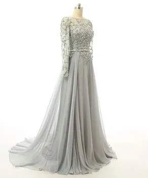 Elie Saab Beaded Chiffon Long Prom Dresses A-Line Backless Long Sleeve Evening Party Gowns Sequins Crystal Sheer Neck Celebrity Dresses