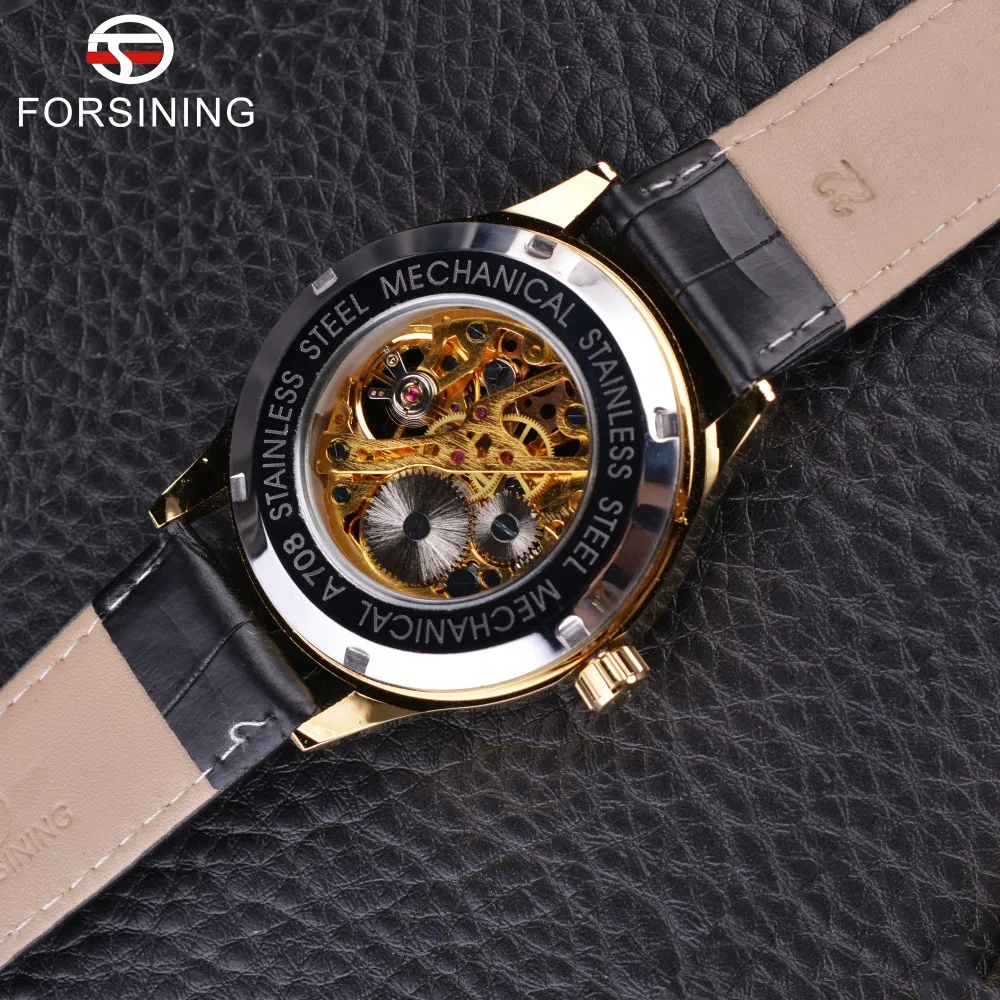 Forsining Retro Klassiek Ontwerp Romeinse Nummerweergave Transparante Kast Mechanisch Skeleton Horloge Heren Horloge Topmerk Luxe Clcok240S