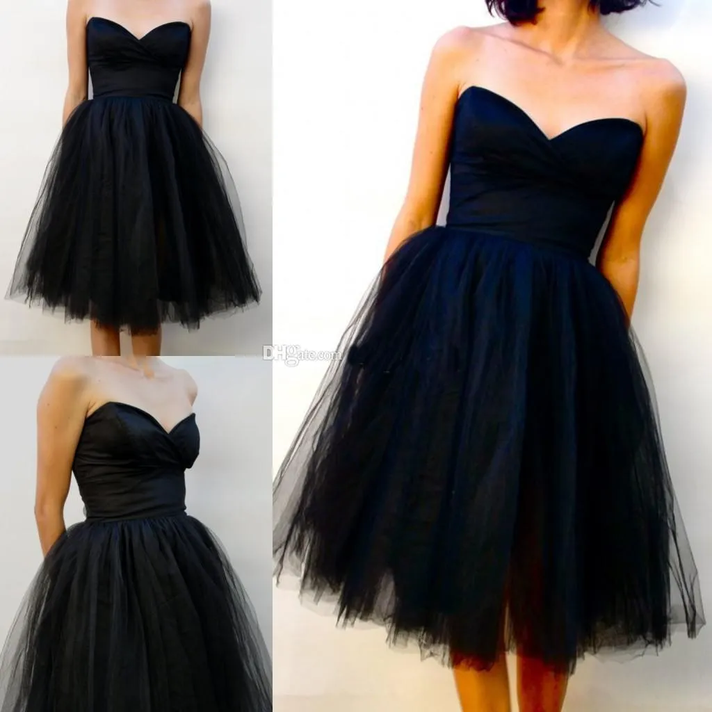  2015 Black Sweetheart Graduation Party Dresses Homecoming Dresses A Line Tulle Sleeveless Short Bridesmaid Dress Prom Gowns Cocktail Dresses
