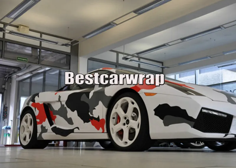 White red grey black arctic Camo Vinyl Car Wrap Film With Air Rlease Gloss / Matt Snow Pixel CamouflageCar Sticker 1.52x30m/Roll5x100ft