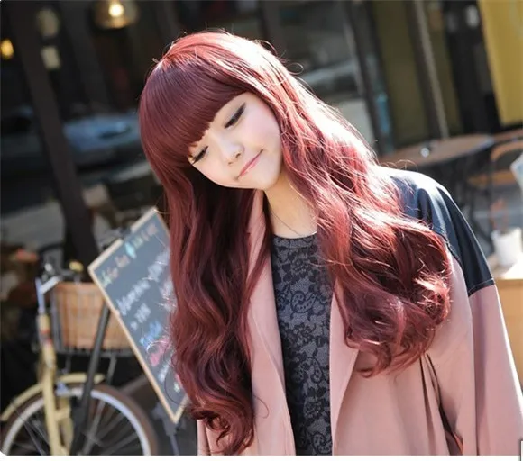 WoodFestival bangs long wine red wig cosplay full burgundy wig curly heat resistant synthetic wigs natural hair women