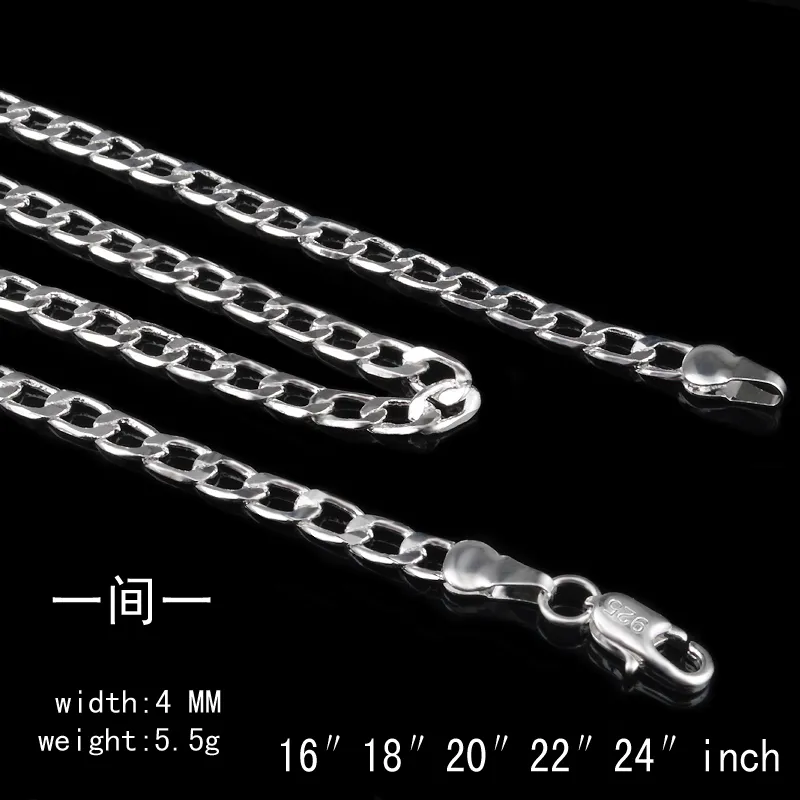 ファッションメンズジュエリー925スターリングシルバーメッキ4mm 16-24インチチェーンネックレス最高品質13943178