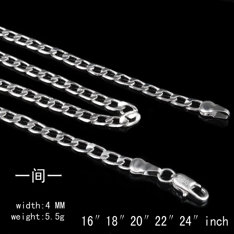 Fashion Men's Jewelry 925 sterling silver plated 4MM 16-24inches chain necklace Top quality 1394237l