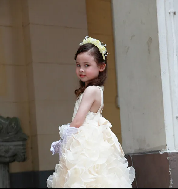 Empire V-Neck Wasit/Beads/Crystals Ruched Organza Birthday Pageant Wedding Hi-Lo Flower Girls Dresses