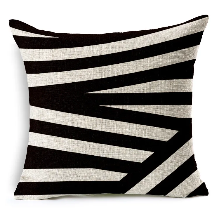 Housse de coussin moderne en coton et lin doux, taie d'oreiller Vintage, motif géométrique à rayures noires et blanches, Case294l