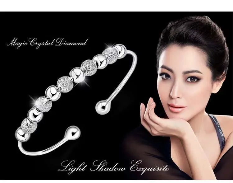 925 itens de prata esterlina jóias mesquinhas contas polidas charme pulseiras pulseira chinês sorte bênção aberto design2200