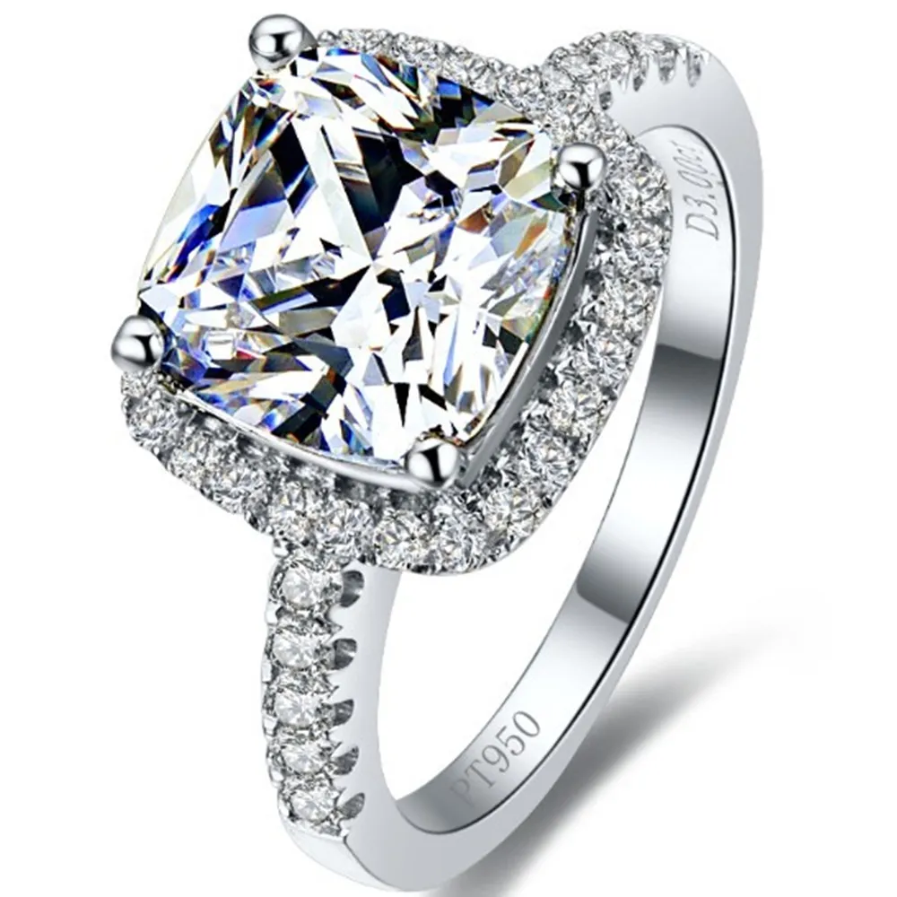 Whole 3 55CT Princesse Synthetic Diamond Engagement Anneau de fiançailles pour les femmes 925 STERLING Silver 18K White Gold plaqué de mariage309o