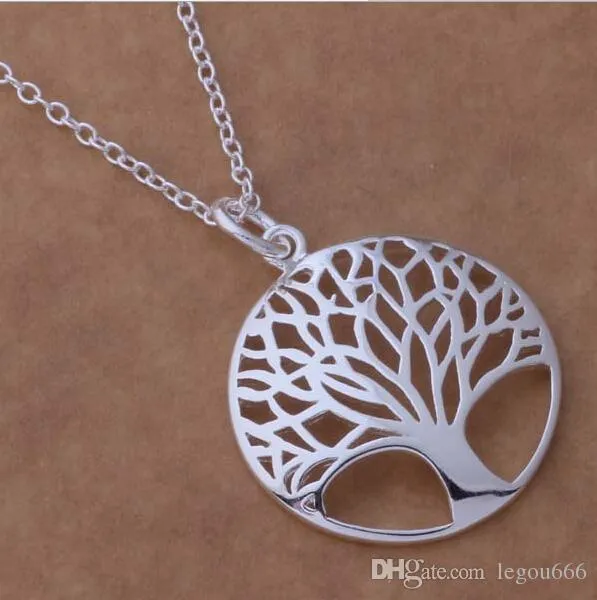 Articolo 925 Collana con ciondolo albero della vita placcato in argento alla moda più popolare da 18 pollici intera 212e