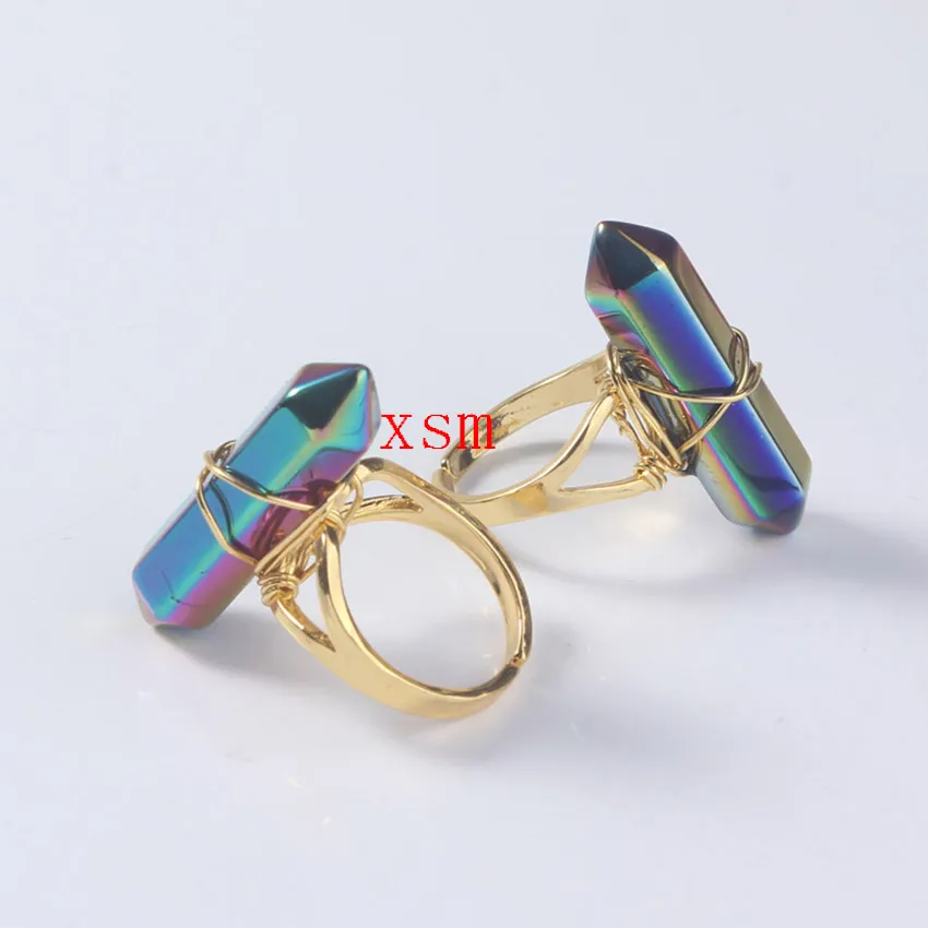 Förderung-Frauen-Ring, natürlicher farbenreicher Hexagon-Prisma-Kristallring für Frauen und Mann-Schmucksachen passender Ehering freies Shiping