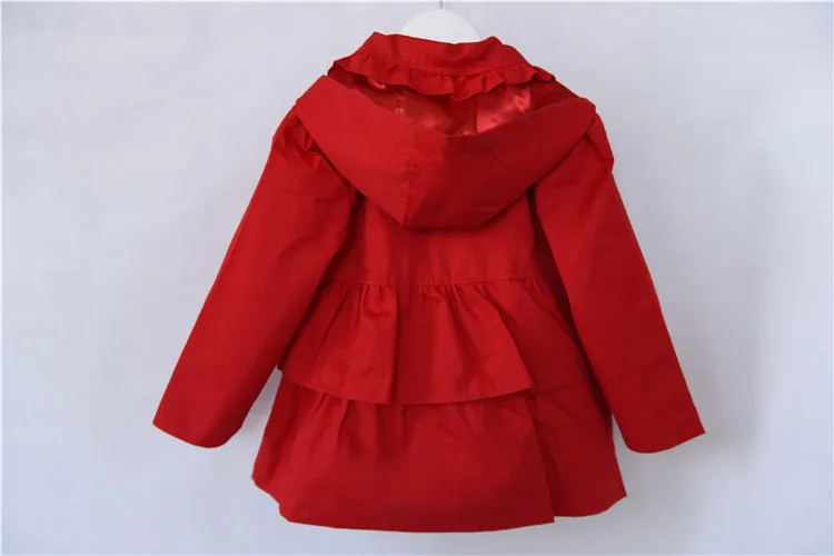 European Girl Lace Tench Coat Branded Children Clothing Kids Double Hem Wind Coat Kid Jacket Solid Outwear Girls Clothes Red Khaki CY130