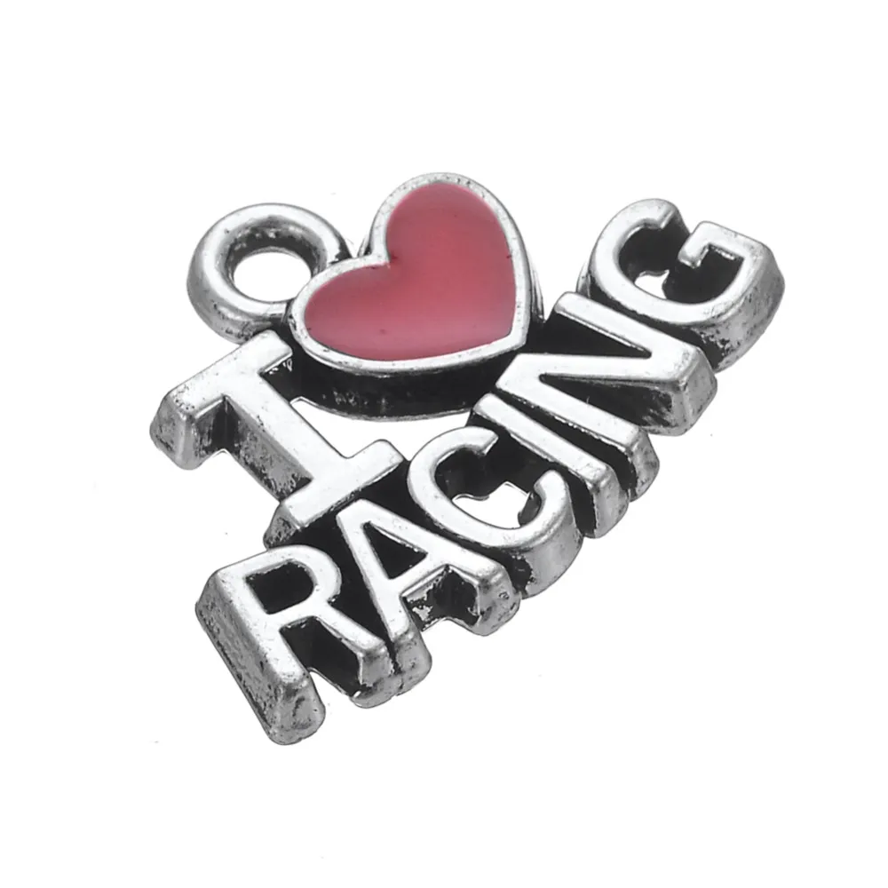 Nieuwe Mode Gemakkelijk te diy 20 stks veel I Love Racing sportieve boodschap Charme sieraden maken geschikt voor ketting of bracelet256j