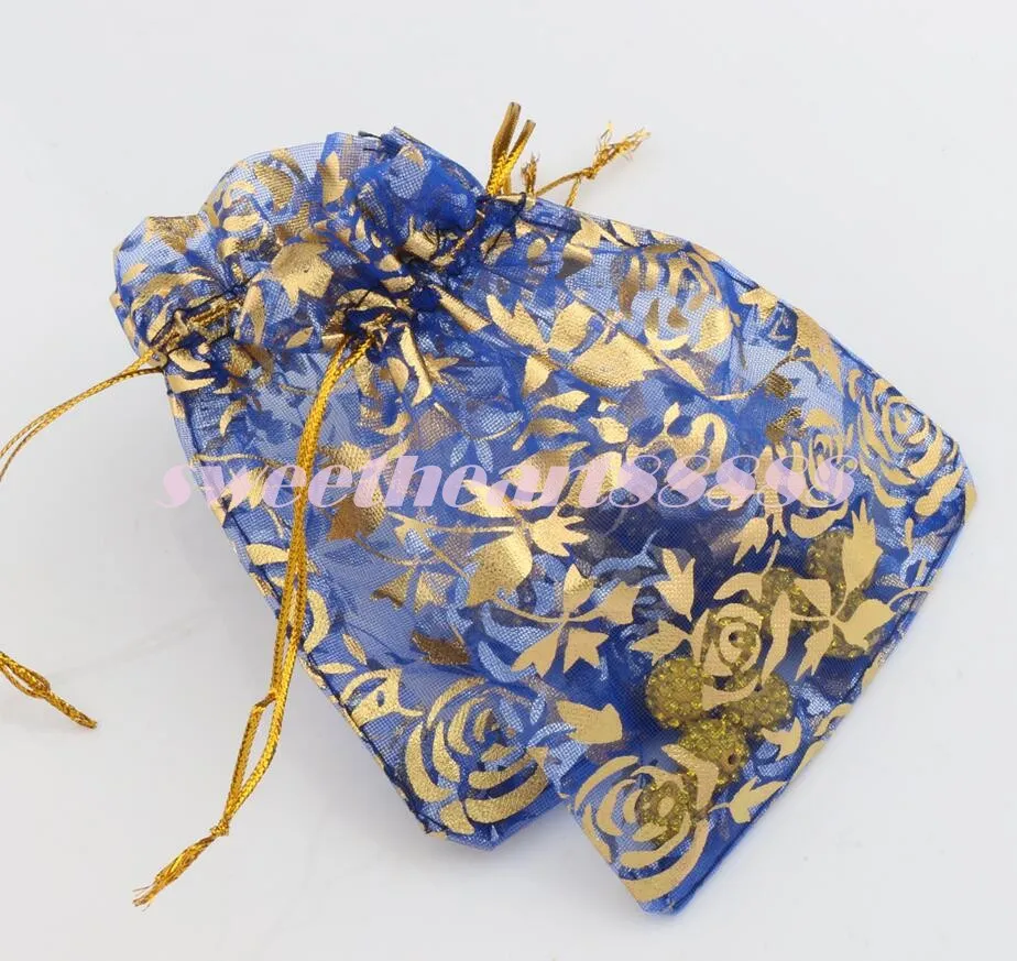i 9x12cm Gold Rose Design Organza Baglie di gioielli sacche di caramella GB038 Sell190o