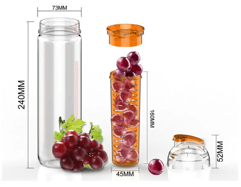 800ml Taşınabilir Tritan BPA Spor Su Şişesi Meyve İnfüze Infuser Limon Suyu Sağlık Şişesi Flip Lid İçecek Sware Lot253o