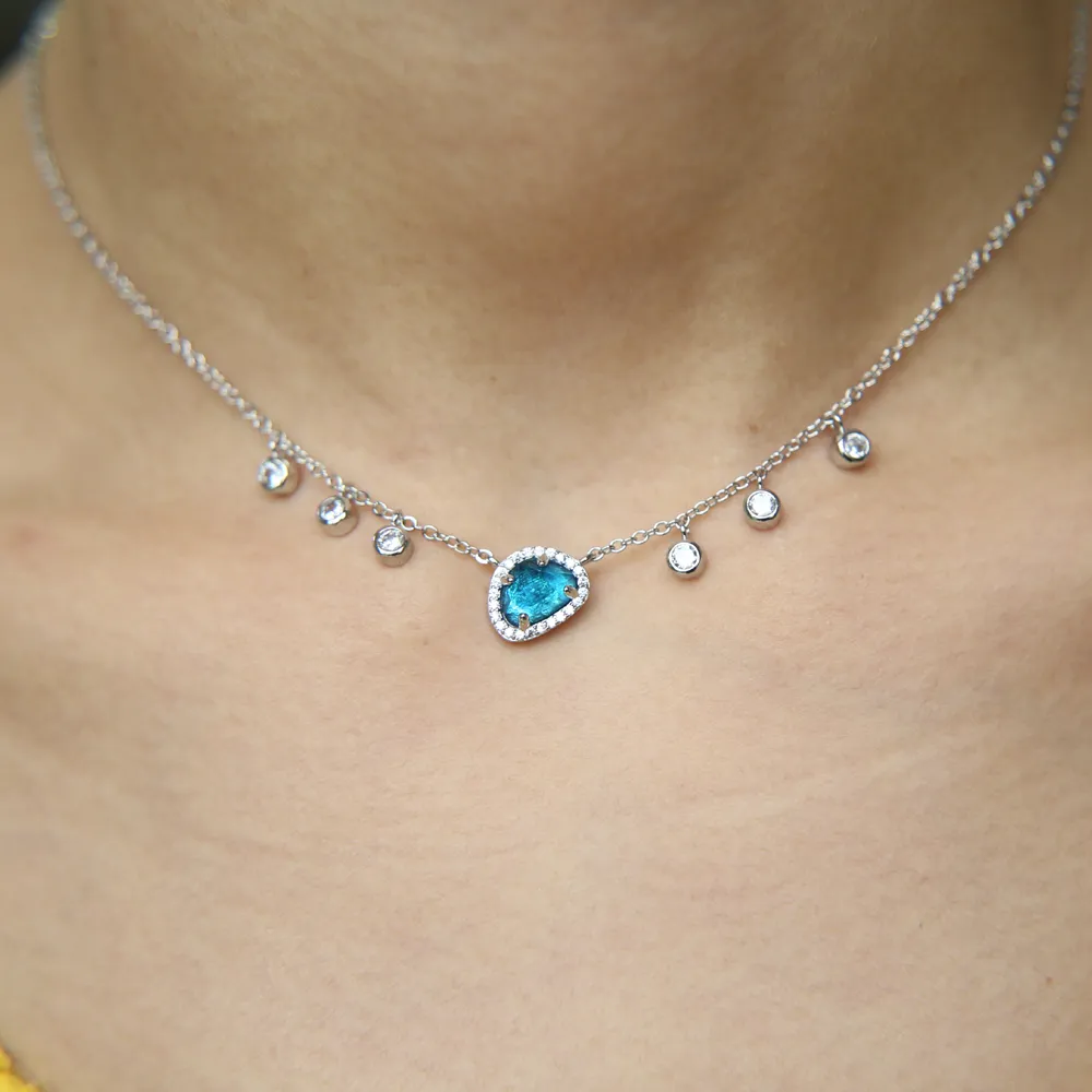 mode-sieraden chrimstams gift ongelijke edelsteen blauw witte steen cz drop choker verklaring elegante vrouwen sieraden necklace286w