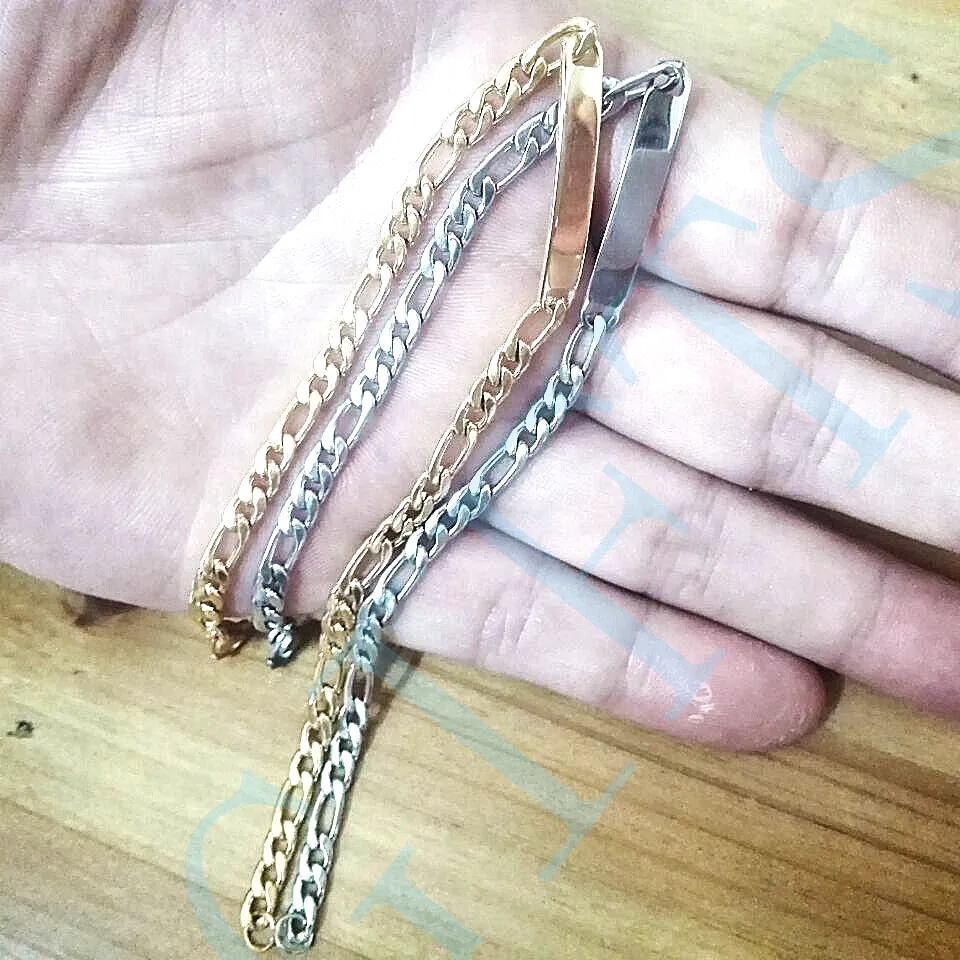 Presente de época natalícia de aço inoxidável pequeno da jóia dos braceletes da identificação da corrente de Figaro para o amigo