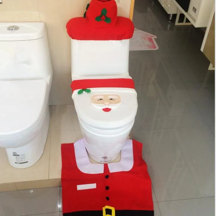 Ntoilet santa claus ew Best Happy Santa Toilet Seat Cover & Rug Bathroom Set Christmas Decorations high qulaity CT03 