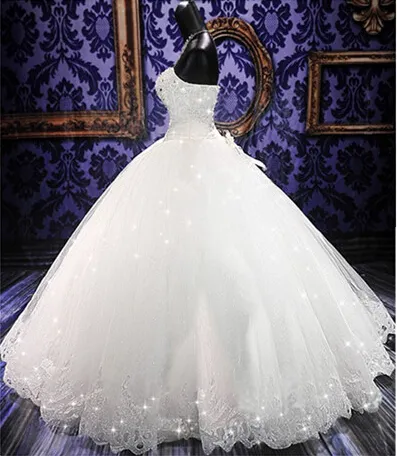 High Quality Real Po Bling Bling Crystal Wedding Dresses Back Bandage Tulle Appliques Floor-Length Ball Gown Wedding Gowns297C