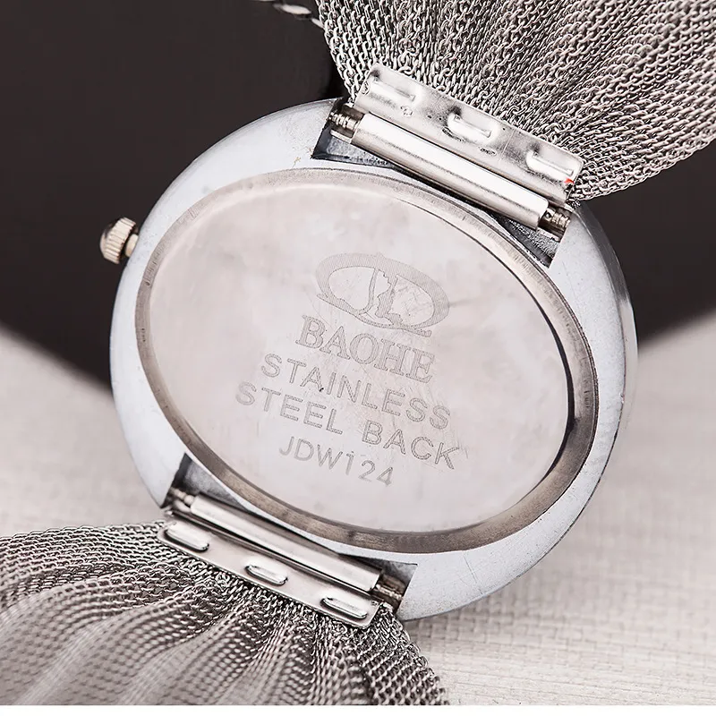 Femmes robe montres montre à quartz luxe maille montre-bracelet ovale bracelet en or alliage strass femmes montres toute dame c231O