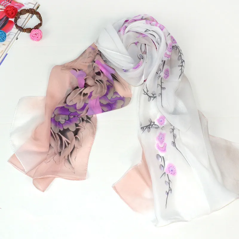 partia Nowy przybycie Długa moda kwiat damski nadrukowany szyfon szafy kobiety dziewczyny zimowe szaliki szale 160 50 cm shipp267e