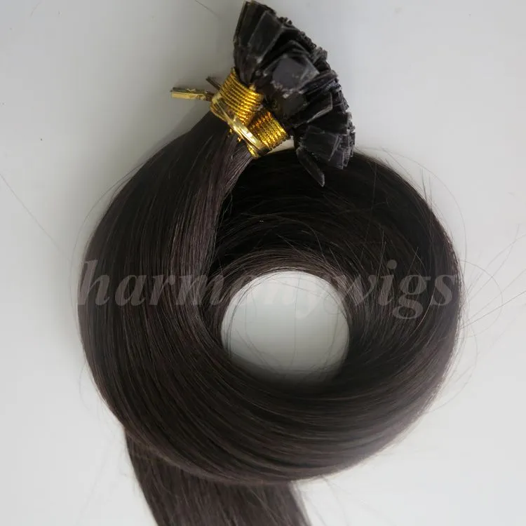 150g =150Strands Flat tip hair pre bonded keratin hair extensions 18 20 22 24inch #1B/Off Black Brazilian Indian Remy Human Hair