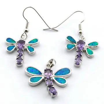 opal jewelry with cz stone;fashion pendant and earrings set Mexican fire opal butterfly designs