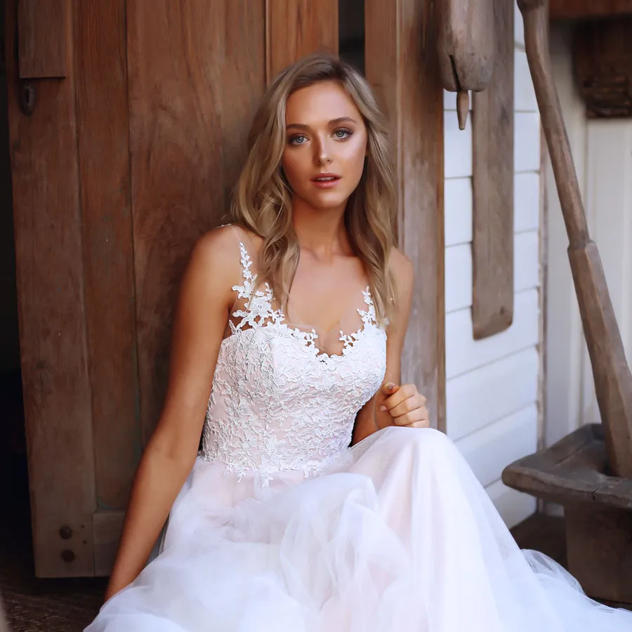 Soft Tulle Design Wedding Dresses Appliques Illusion Strap sexy Back Beach Bridal Gowns vestidos de novia 2019