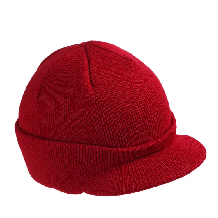 Unisex toppade randen stickad visor manschett mössor hatt vinter varm ull virkning hattar utomhus skid snö caps251p