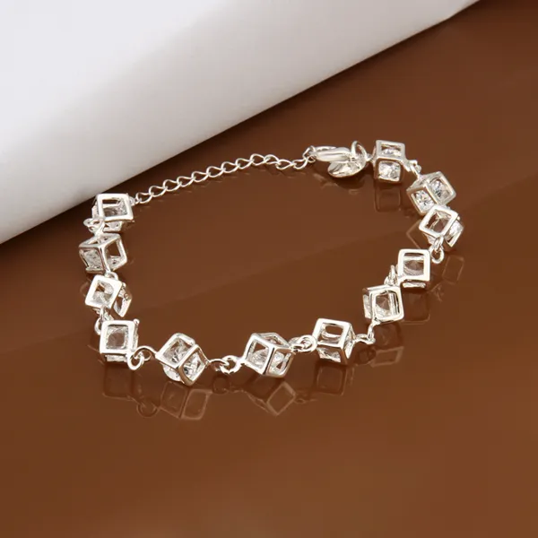 con numero di tracciamento Top Bracciale in argento 925 Bracciale con diamanti bianchi a scacchi Gioielli in argento 10 pezzi lotto economico 17252z