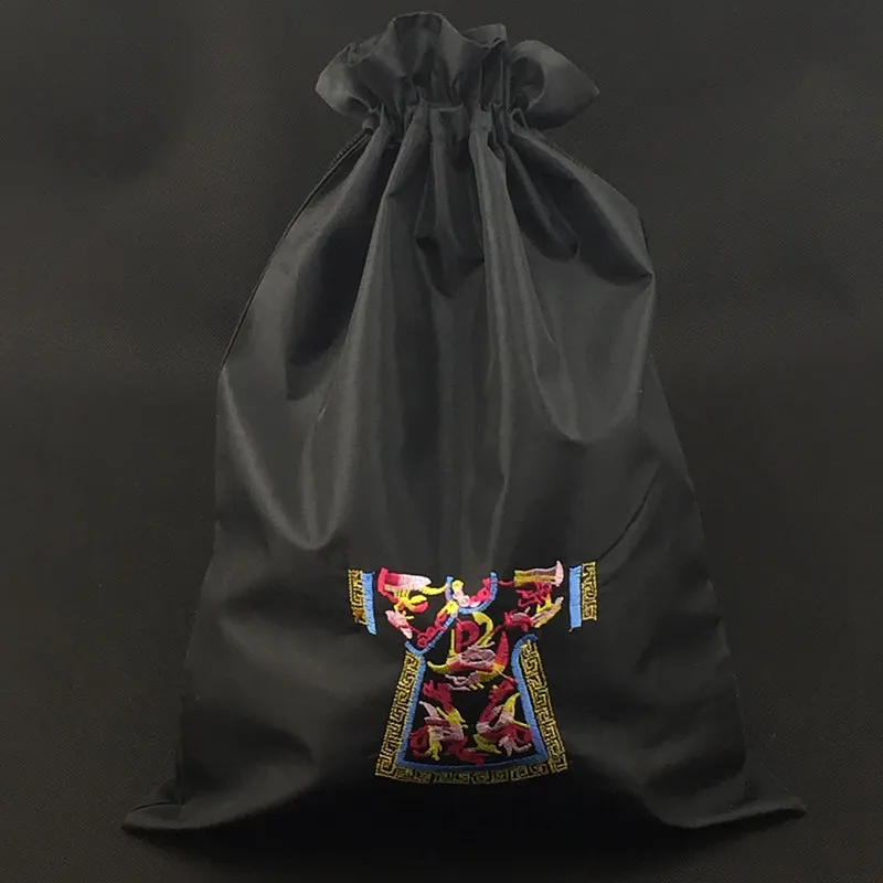 Grande ricamo abbigliamento copertura scarpa da viaggio sacchetti di stoccaggio da viaggio stile cinese coulisse riutilizzabile panno raso arte vintage regalo confezione sacchetti di imballaggio