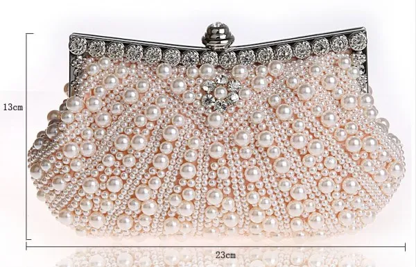Impresionantes perlas nupciales bolsos de mano de lujo baratos de alta calidad de la boda accesorios champán negro marfil fiesta de noche bolsa