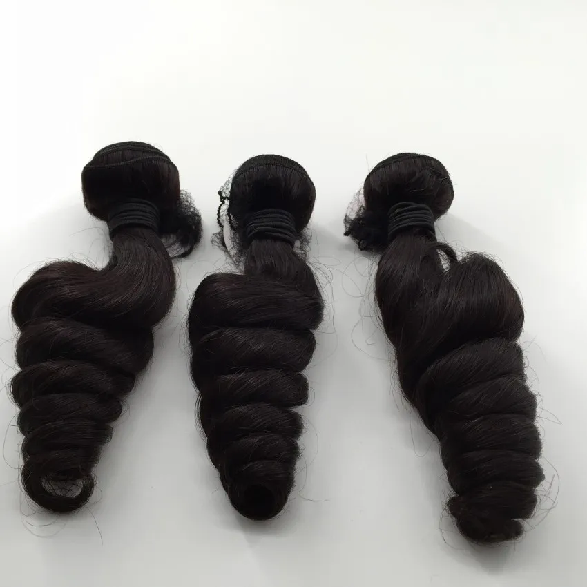 Brazilian Peruvian Malaysian Indian Loose Wave Human Hair Weave Cheap Loose Curl Remy Hair Extensions 3 Bundles with Lace Frontal Closure