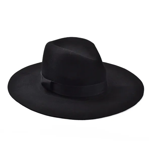 Цельномодная винтажная шляпа-федора для женщин и девочек с широкими полями, шерстяная фетровая шляпа, черная ковбойская шляпа с флоппи-клошем для мужчин и женщин Shippin234e