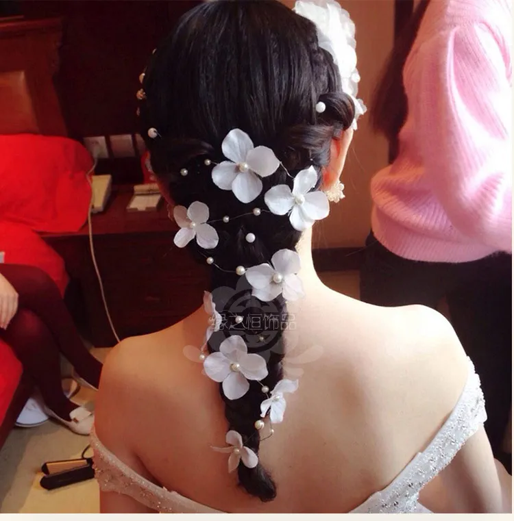 Stock 2015 Bridal Hair Accessories Handmade Butterfly Flower Headwear Bridal Headband Wedding Jewelry Pearl Bridal Hair Piece 