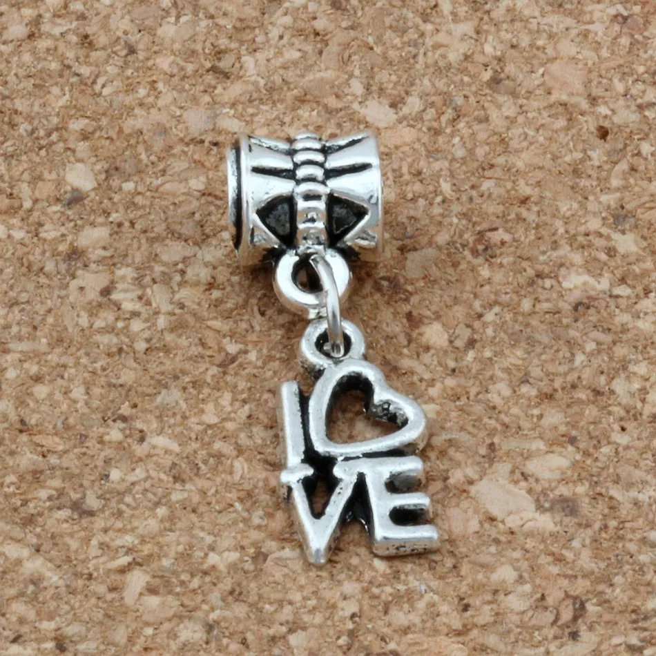 50 pz ciondola argento antico amore charms perline con foro grande misura gioielli braccialetto europeo di fascino 8 X26MM244A