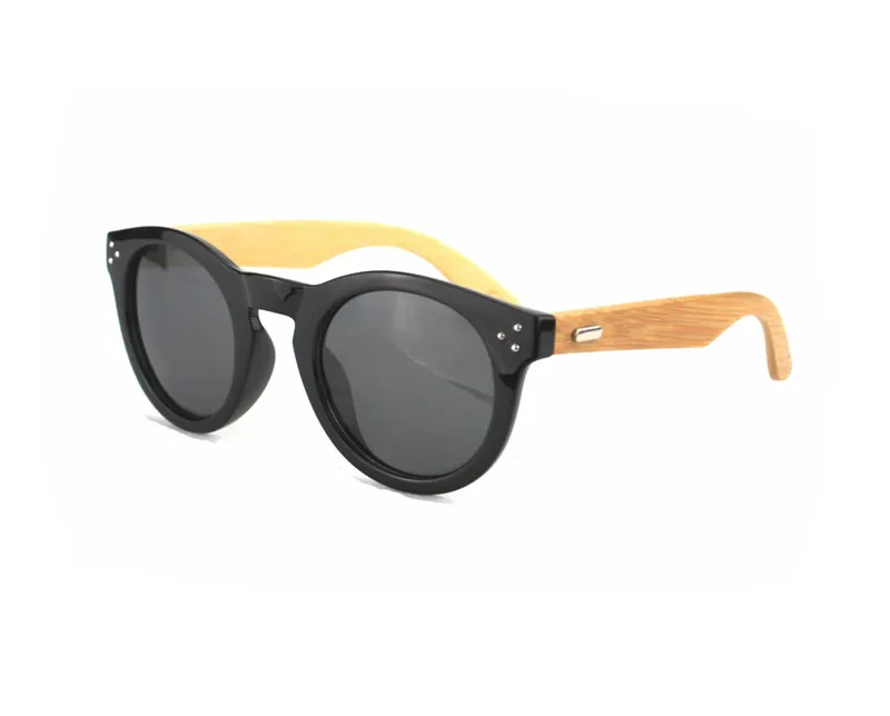 Nouveau arrivée rétro rivet rond des lunettes de soleil en bois polarisés de bois polarisés Classic Femmes Men Designer Bamboo Eyewear 14 2 5 2 14231P