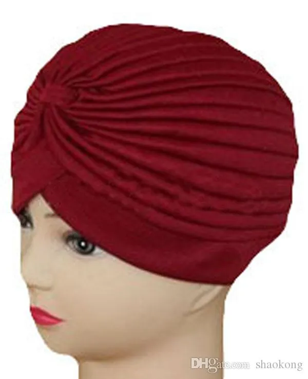 Turbante elástico para cabeça, bandana quimio bandana Hijab plissado boné indiano278S