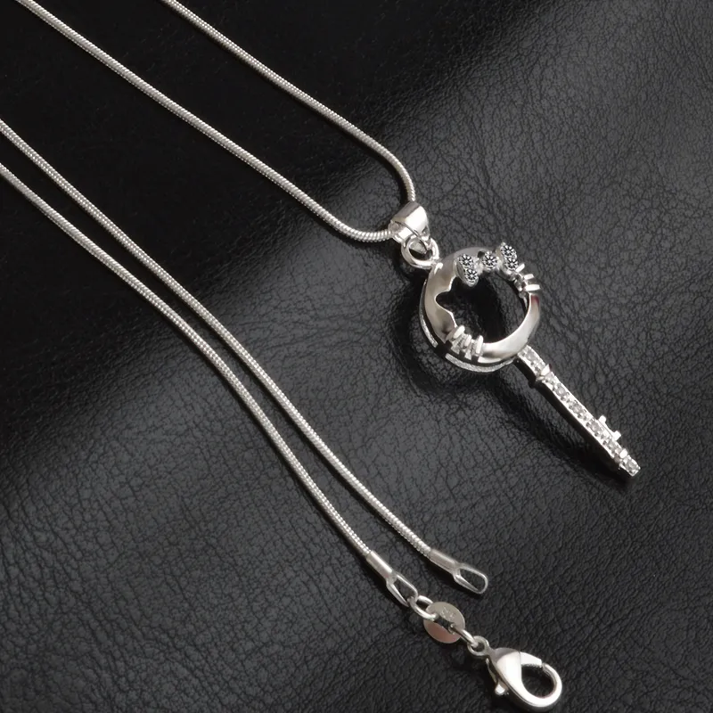 fashion high quality 925 silverl cat Key with White diamond jewelry 925 silver necklace Valentine's Day holiday3082