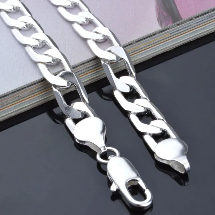 925 Sterling Silver plated 7mm 16'' 18'' 20 22'' 24'' Flat Chain Necklace Mens N227J