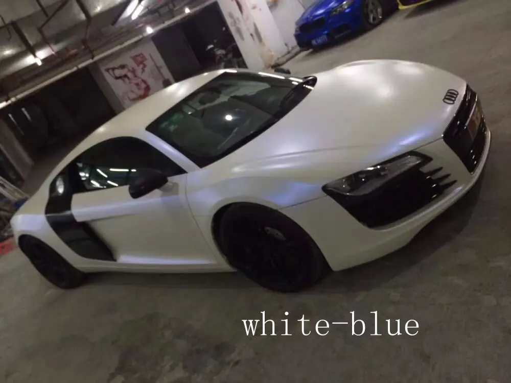 Pearl satin white blue Vinyl wrap Car wrap Film with air release pearlescent White MATT Size: 1.52*20m/Roll