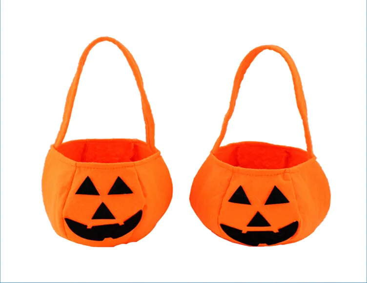  Creative Halloween Props Trick or Treat Pumpkin Candy Bag Basket Cute Non-woven Smile Face Handdle Pouch 