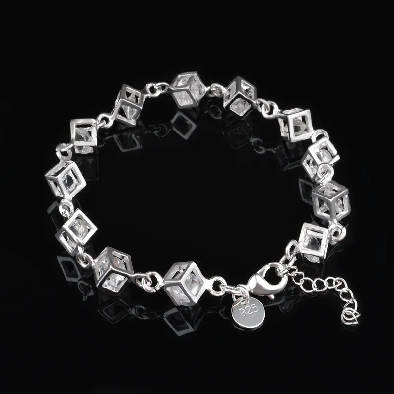 Freies Verschiffen mit Tracking-Nummer Top-Verkauf 925 Silber Armband kariertes weißes Diamant-Armband Silber Schmuck / billig 1798