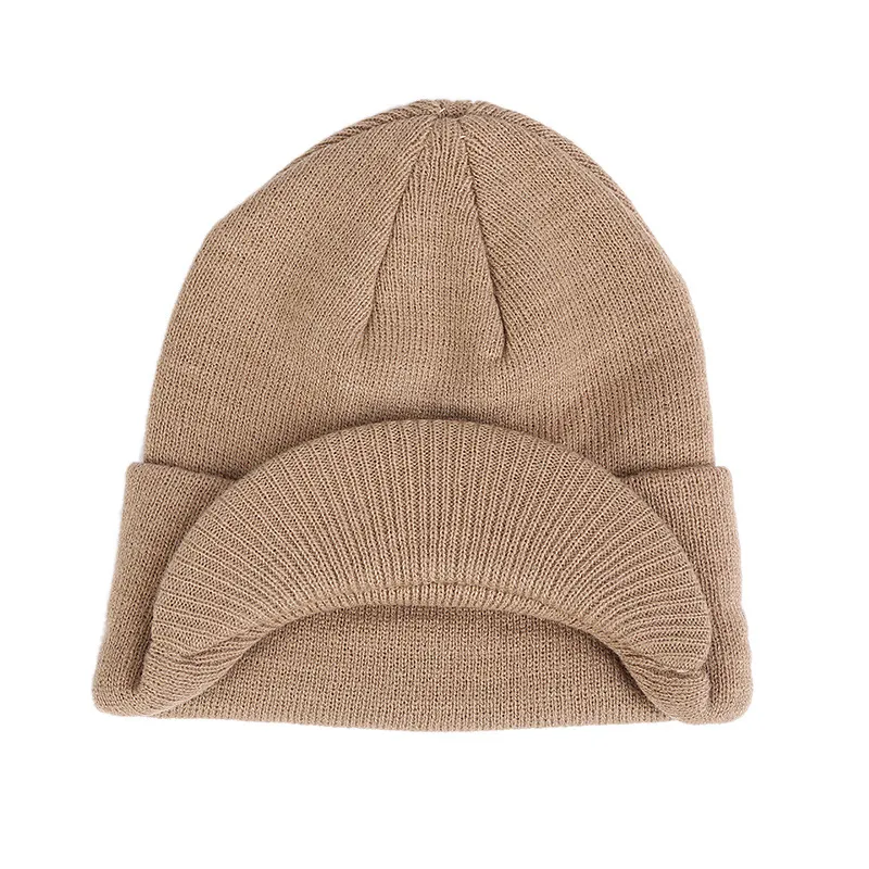 Unisex toppade randen stickad visor manschett mössor hatt vinter varm ull virkning hattar utomhus skid snö caps286k