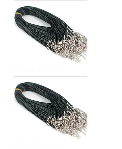 100 шт., 2 мм, черный шнур из искусственной кожи, металлическая застежка-лобстер, ожерелье, шнур для DIY, ювелирные изделия, 18 350 г