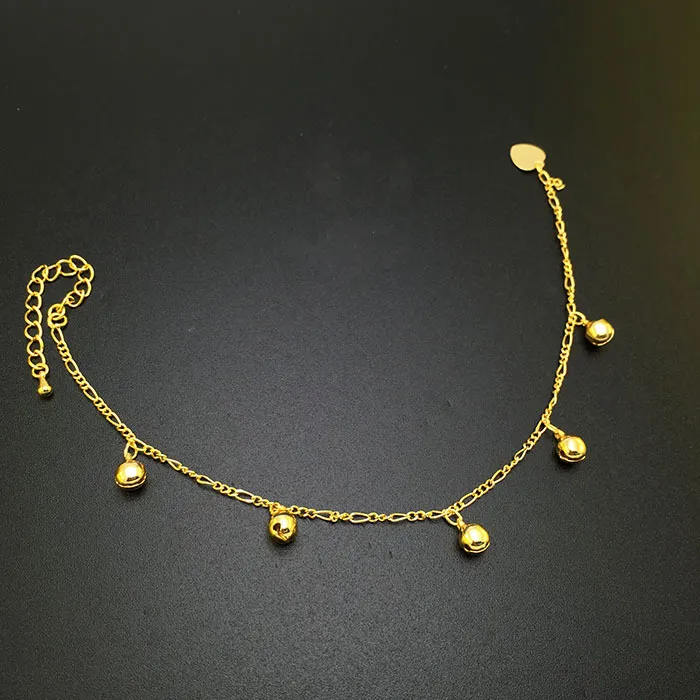 Tobilleras de moda chapadas en oro de 24 quilates para mujer, fascinante ritmo, pequeña campana, joyería para pies, sandalias descalzas chain257q